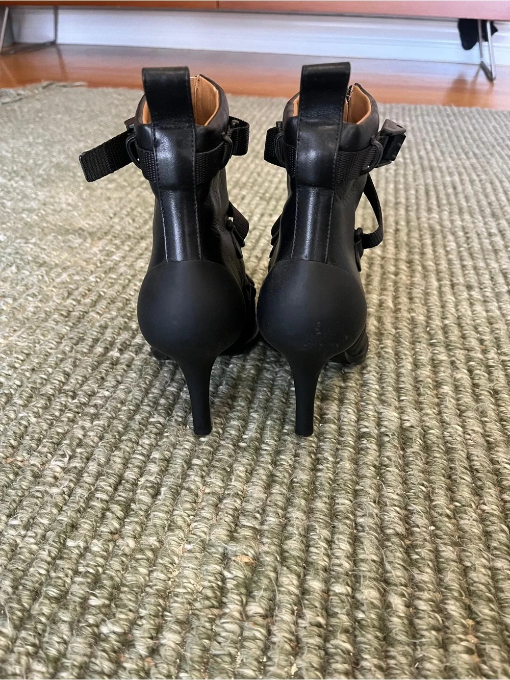 Chloé Black Leather Pointed Ankle Boots with Strap Details